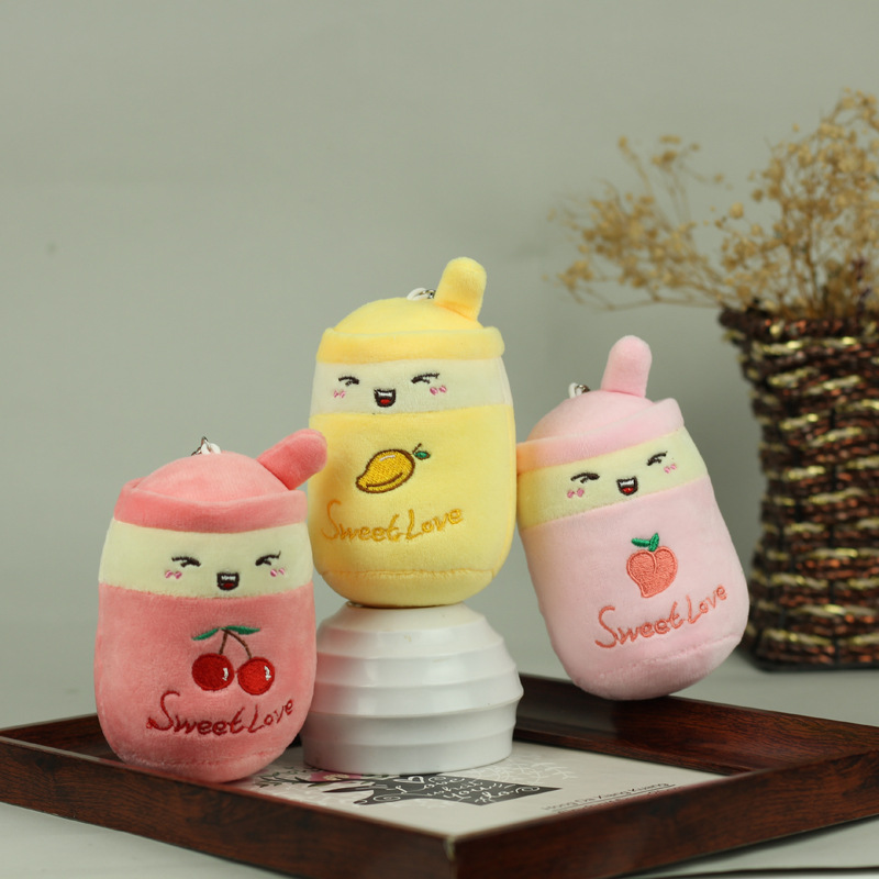 Linda simulación fruta leche taza de té colgante de peluche muñeca de juguete bolsa colgante decoración muñeca llavero grab máquina muñeca