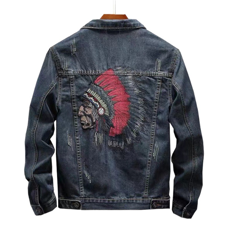 2023 primavera y otoño pesado lavado bordado Denim abrigo de los hombres de estilo coreano slim fit más tamaño ropa chaqueta de la motocicleta superar