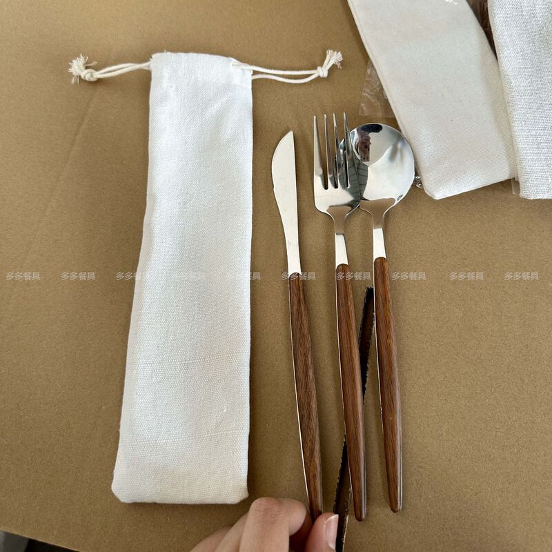Ins風ステンレス食器プラスチックハンドルはレトロ木目ステーキナイフフォークスプーン家庭用パスタフォークスプーン|undefined