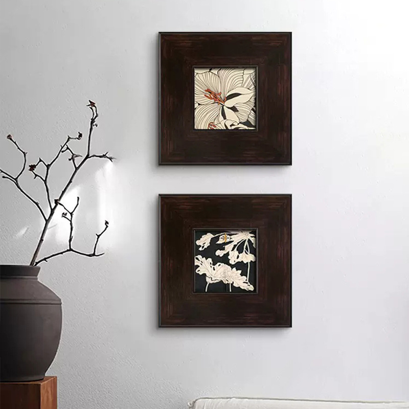 Modern Middle Ancient Small Hanging Painting Living Room Light French Retro Art Decorative Painting Hallway Black and White Flower Mural