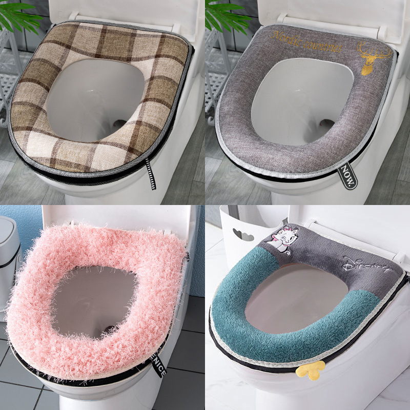 Ayudante del hogar cojín del asiento del inodoro al por mayor cubierta del anillo del inodoro hogar invierno engrosada impermeable cuatro estaciones universal cremallera
