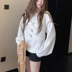 sasaouni蝴蝶结圆领长袖白色卫衣女2025新款巨好看的无帽短款上衣