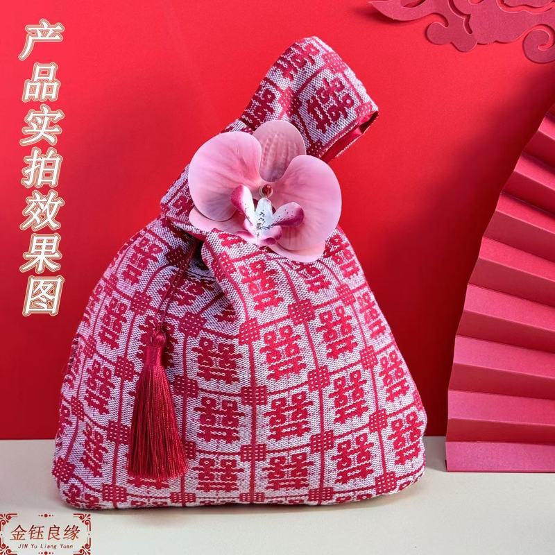金糸織りフリンジ付き新中式ギフトリストバッグ、結婚式や祝祭用ギフトボックス、新作風呂敷ハンドバッグ|undefined