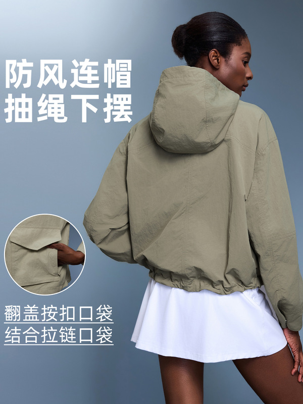 秋季新款多功能连帽外套女防风防水户外透气宽松风衣短款D25126|undefined