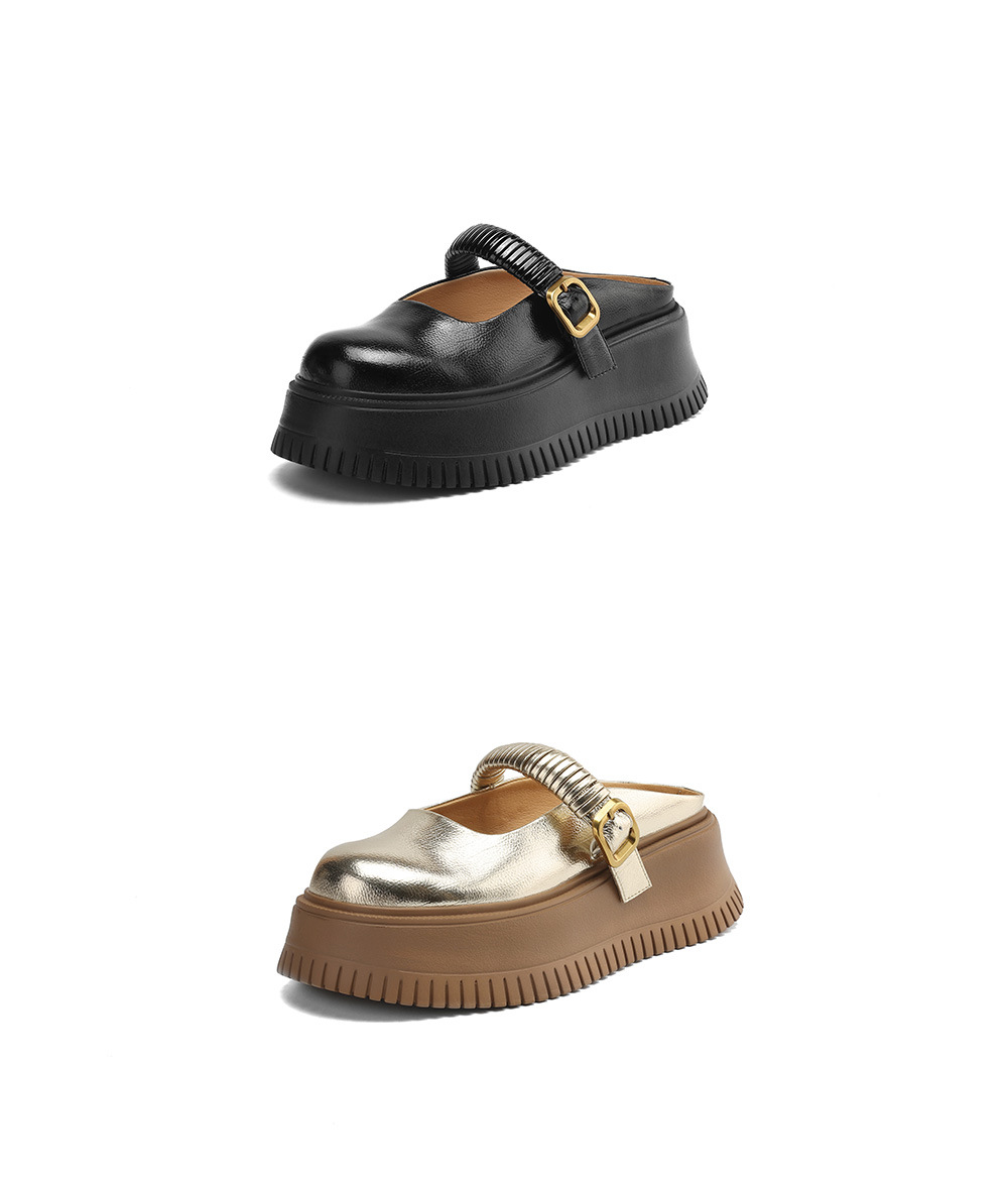 Dép sandal nữ đế dày 6cm mũi hở quai ngang Mary Jane — đen, vàng chi tiết 20