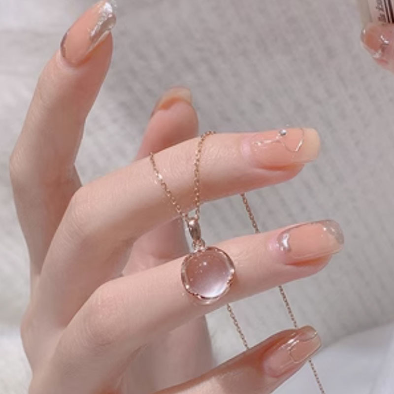 粉水晶S999純銀項鍊新款高級感配飾飾品小眾吊墜女款鎖骨鏈