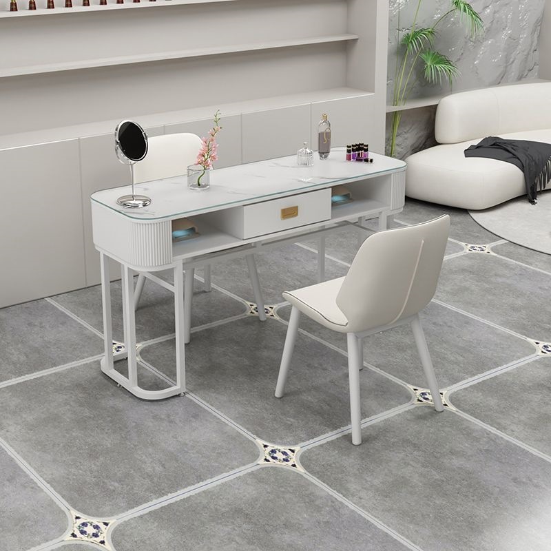 Trendy manicure table and chair set, simple Nordic style nail salon work table, Japanese-style double glass-top manicure table