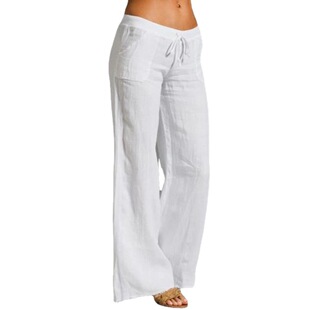 A large number of spot new Amazon explosions women's high waist wide leg pants foot horn pocket cotton and linen casual pants