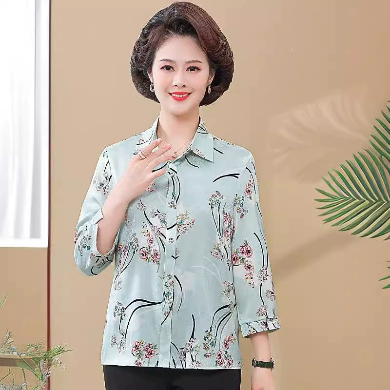 Мама летняя рубашка иностранная женщина среднего возраста с длинными рукавами футболка топ среднего и пожилого женского пола с длинными рукавами рубашки