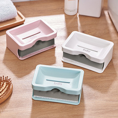 Japanese-style thickened plastic drain soap box with sponge double-layer simple soap rack bathroom plain soap box soap dish