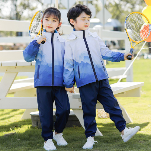 School Uniform Fall/Winter Set for Elementary Students: Windproof Jacket, Three-Piece Set for Kids, Sports Class Attire, College Style, Kindergarten Uniform