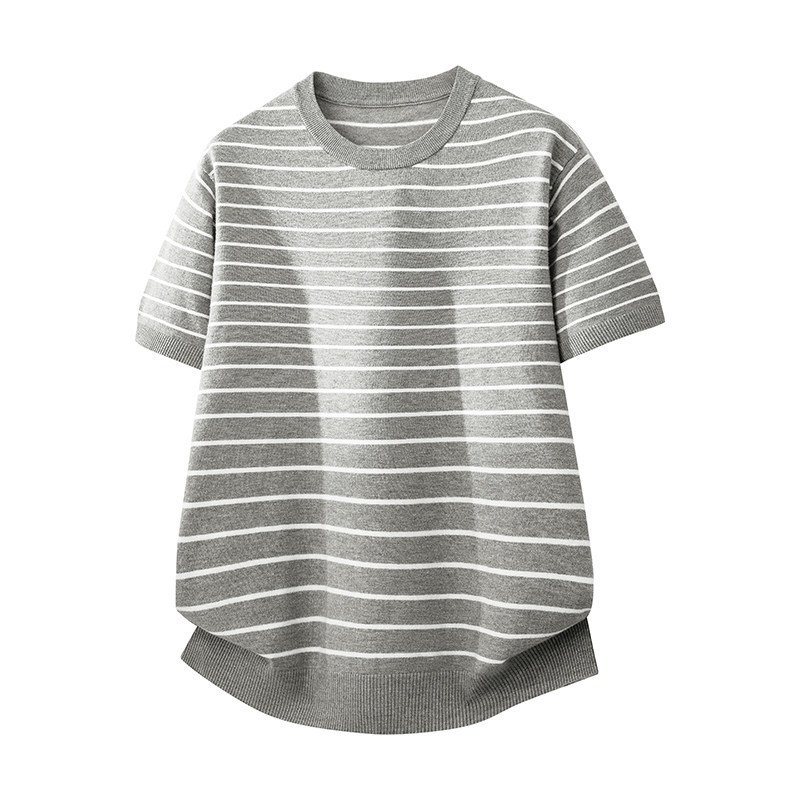 ZY8103T-3D老钱风条纹圆领针织短袖通勤百搭夏季时尚简约T恤，男装针织衫/毛衣，星座614