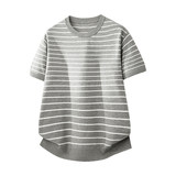 ZY8103T-3D老钱风条纹圆领针织短袖通勤百搭夏季时尚简约T恤，男装针织衫/毛衣，星座614