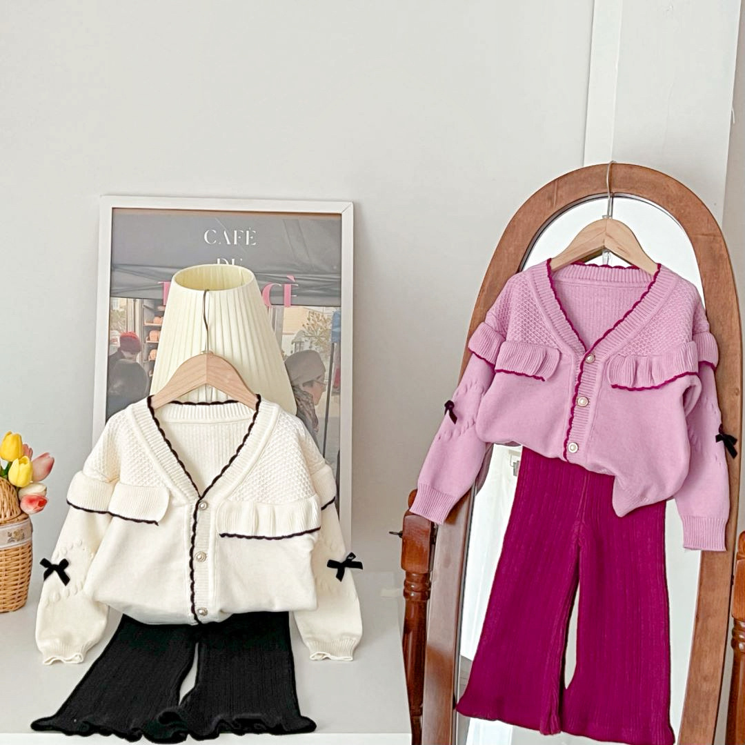 Laste kampsun-kardigan kaheosaline kootud jakk sügis-talv, uus stiil tüdrukutele lõngast õues kandmiseks._voghion.com