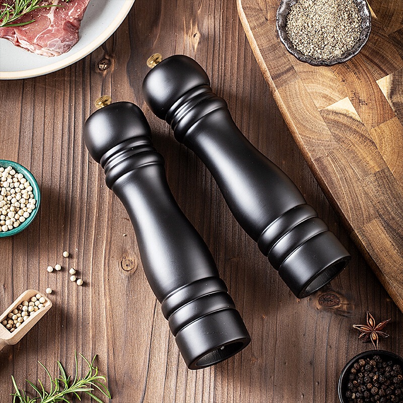 8インチブラックpu焼き漆胡椒研磨器ローズ海塩研磨器黒胡椒研磨調味料瓶ベースセット|undefined