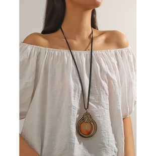Cross-Border Jewelry Hand-Woven Rope Long Necklace Women's Bohemian Retro Alloy Clavicle Chain Choker