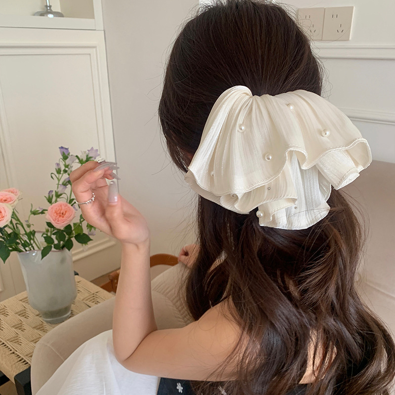 新しいヘアアクセサリーパールメッシュヘアゴムしわテクスチャポニーテールヘアロープハイエンドヘッドバンドヘッドアクセサリー|undefined