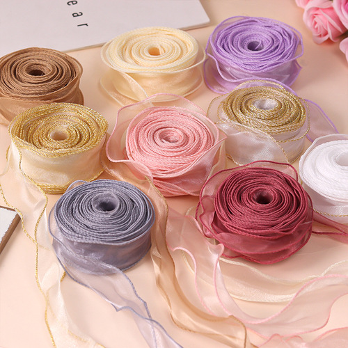 Cake flower bouquet ribbon bow tied with hairpin headdress wavy roll packaging fishtail snow yarn woven satin colorful streamers