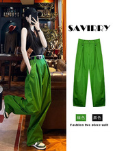绿色工装裤女夏季2024新款直筒薄款梨型穿搭美式休闲阔腿速干裤子