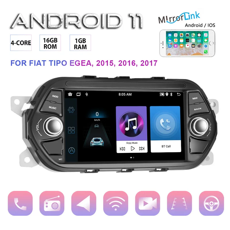 Подходит для Fiat EGEA 15-17, навигатор с управлением Android 13.0 7-дюймовый China-control, интегрированное изображение
