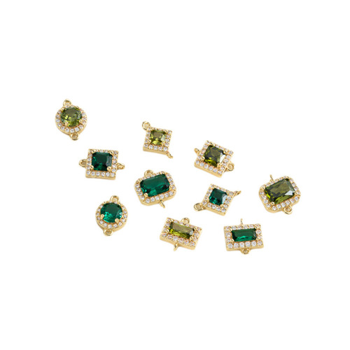 Polished 14K Gold-Plated Emerald Green Zircon Geometric Double Pendant DIY Handmade Jewelry Accessories