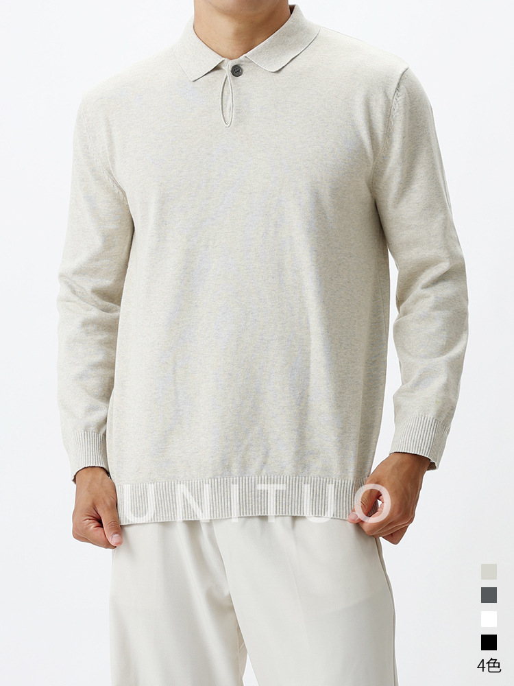 Old Qianfeng hombre polo de manga larga nuevo botón de una sola camisa de punto de invierno / otoño suéter de negocios casual
