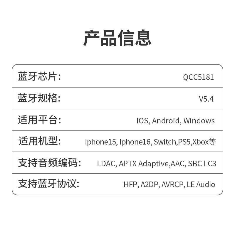 Bluetooth-модуль QCC5181 кодирование LDAC/AAC/APTX/SBC/LC3 полный формат кодирования