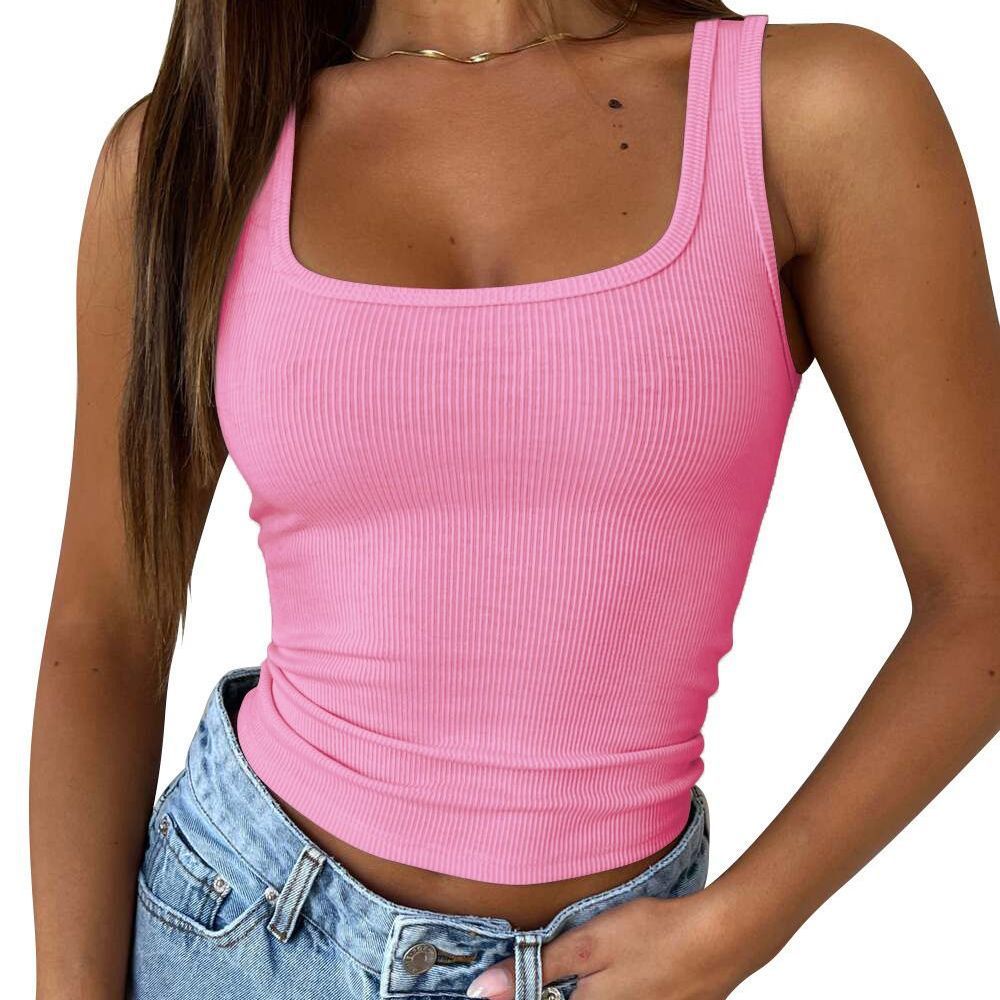 Women's Clothing Women's Slim Fit Ribbed Vest Style Sexy Solid Color Summer Hot Girl Top For Formal & Casual_ecoleips.com