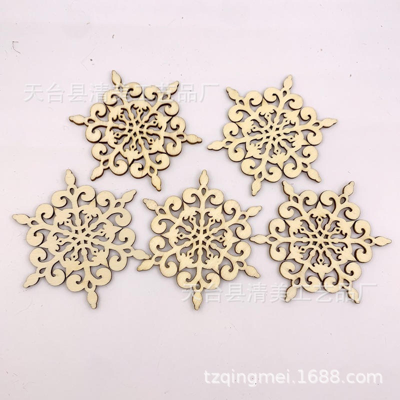 80mm tronco flecha hexagonal copo de nieve hueco hoja de madera decoración Navidad copo de nieve colgante 10 piezas con cuerda de cáñamo