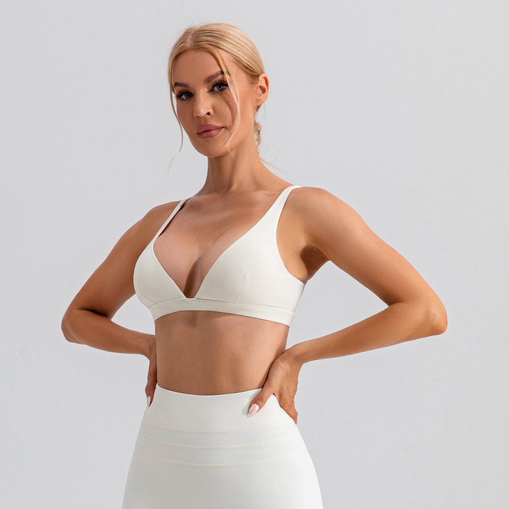 V profundo con cojín de pecho chaleco deportivo de taza triangular conjunto de entrenamiento de fitness al aire libre bra de yoga deportivo de alta elasticidad
