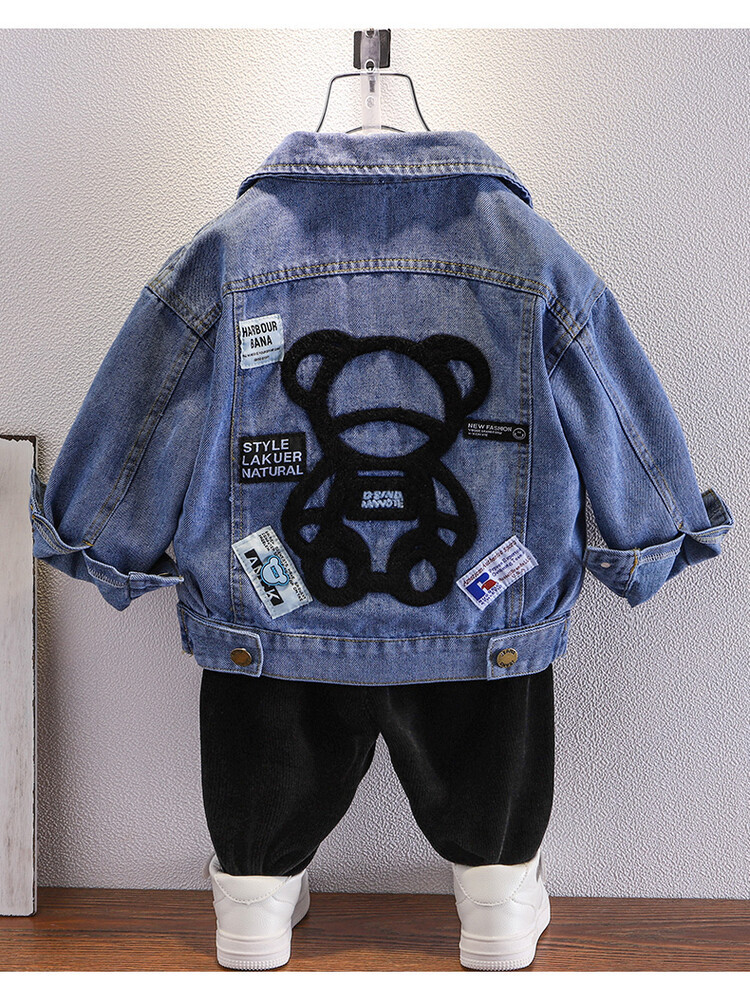 Boys back bear 2024 Spring Autumn new children's cool and trendy jacket boys denim clothing trend_voghion.com