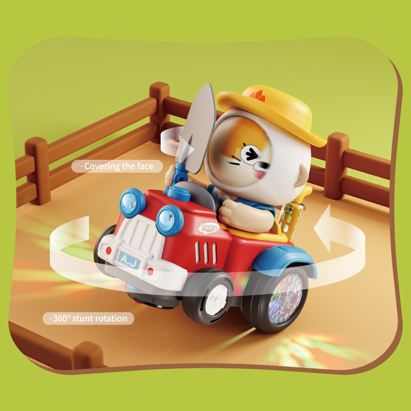 Trucos eléctricos para niños que cambian la cara, coche de granjero, bebé, caminata universal, proyecto de coche de juguete giratorio, venta al por mayor