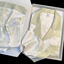 外贸跨境睡衣女小红书春秋款长袖开衫感仿真丝家居服两件套装包邮