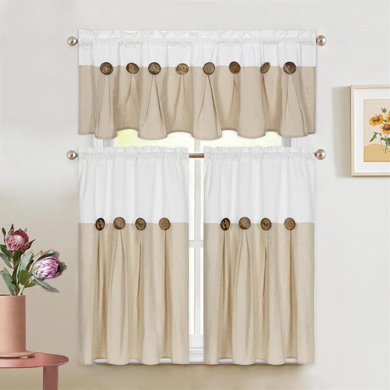 Cross-border Amazon Punch-free Curtain Lace Stitching Skirt Button Short Curtain Waterproof Cotton Linen Curtain Foreign Trade
