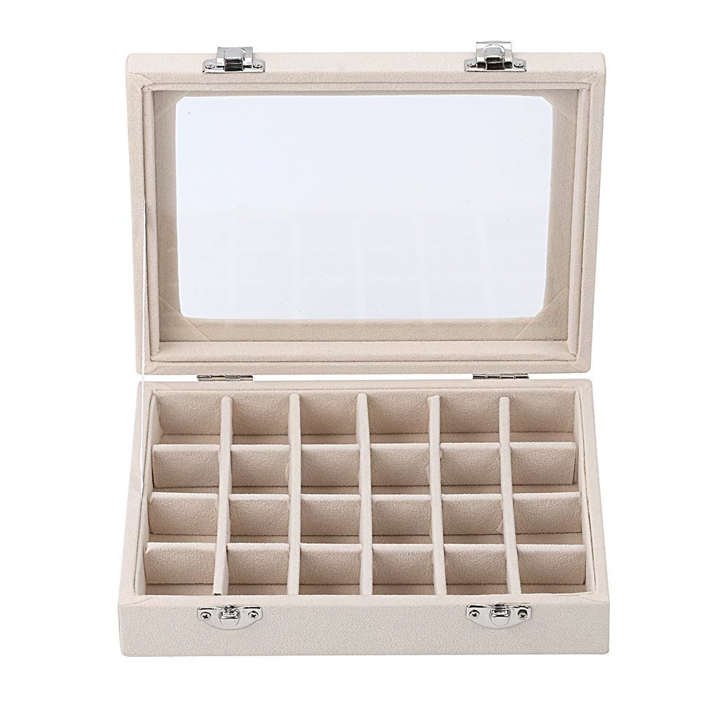 Бежовый стеллаж для украшений Xiangyu с прозрачной крышкой - Сундук с Treasures, 12/24 отделений для украшений, маникюр
