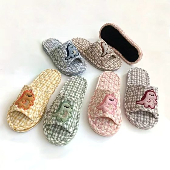 Korean-style Three-layer Thickened Fabric Slippers Home Indoor Wooden Floor Plastic Bottom Summer Sandals and Slippers Cartoon Dragon Embroidered