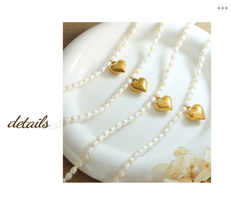 Fashion Heart Shape Titanium Steel Plating Artificial Pearls Pendant Necklace 1 Piece