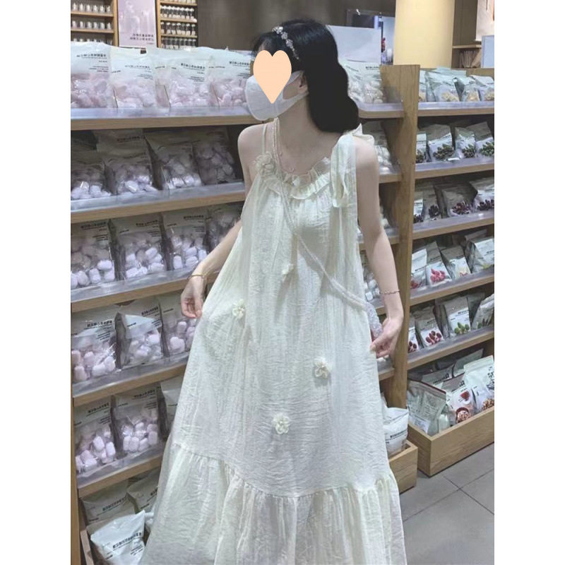 フレンチリゾートサスペンダードレス新しいスタイル優しい気質夏甘い妖精立体初恋ルーズロングスカート|undefined