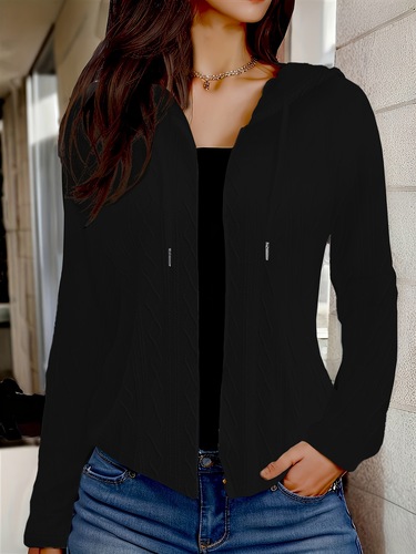 2025 Autumn/Winter Hooded Zip Pull Cord Long Sleeve Sport Shirt Casual Zip Jacket Outerwear