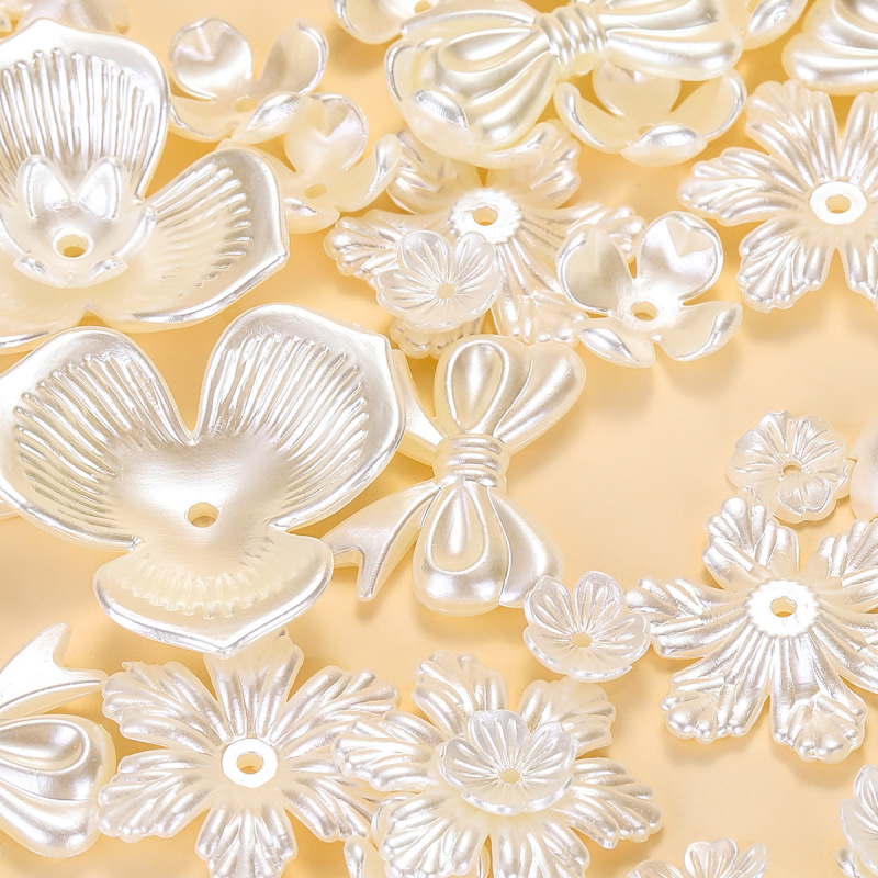 Abs Perforated Imitation Pearl Flower Pearl Petals Loose Beads DIY Jewelry Accessories Handmade Beading Clothing Materials Accessories