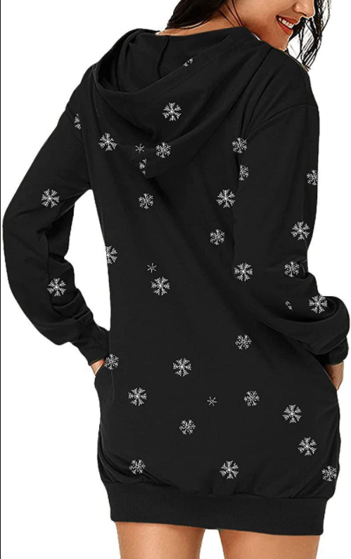 Long Sleeve Christmas Elk Print Hooded Dress NSYF100222