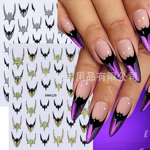 Halloween Cross-Border Nail Art Stickers Ins Style Glitter Powder Dark Bat Glitter Gold Glitter Silver Spider Adhesive Nail Stickers