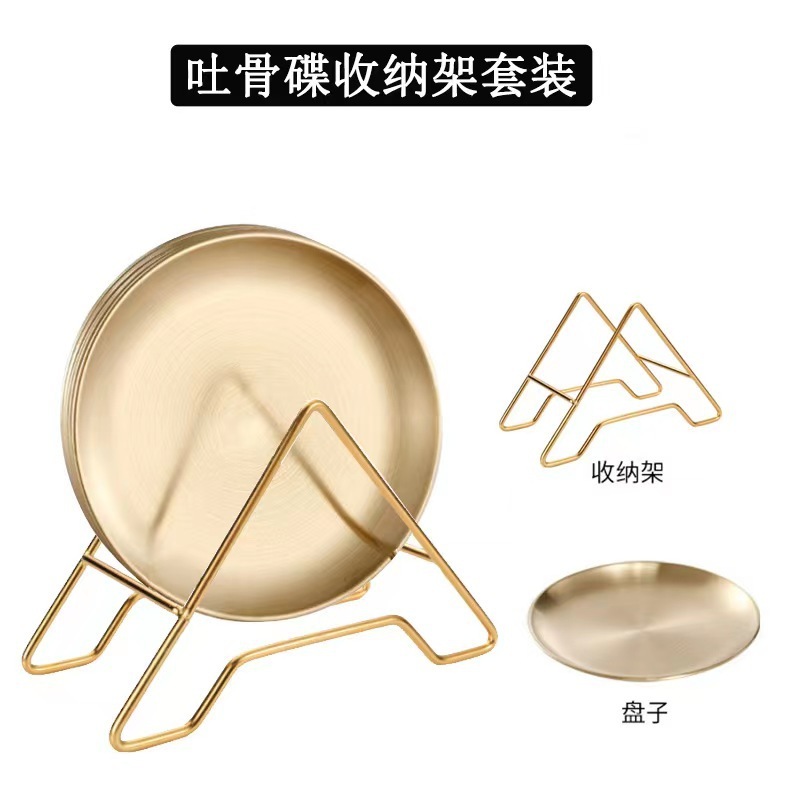 元のメーカーのステンレスの骨を吐く皿のセットの卸売りの収納盤の家庭用の軽い贅沢なデザートの皿の円形の骨の皿の卸売り|undefined