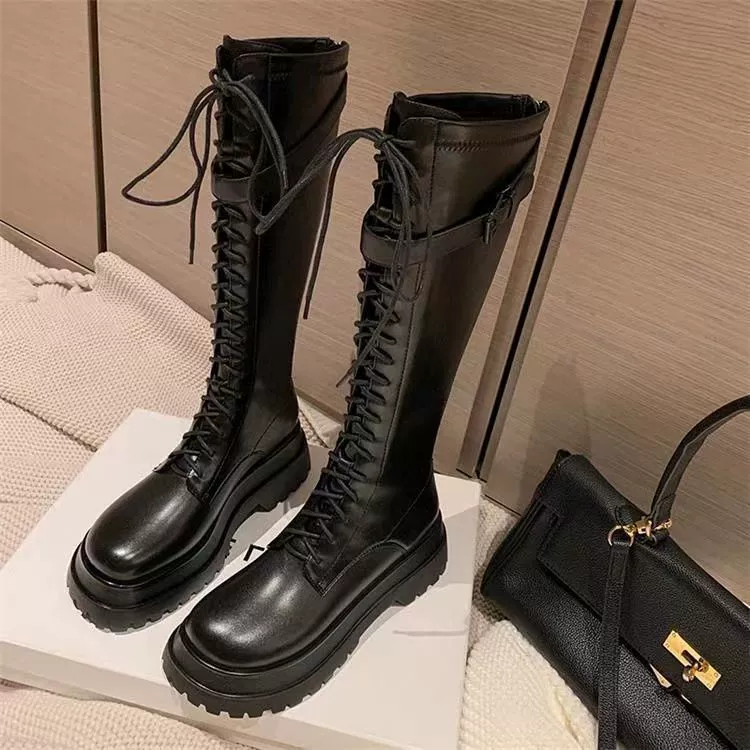 Сапоги с толстой подошвы женские осенние и зимние 2022 новые маленькие люди тонкие сапоги рыцарей