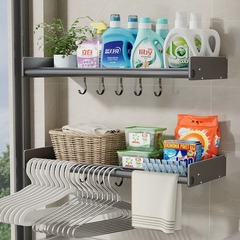 ベランダ洗濯池の上の洗濯機の棚は穴を開けないで壁掛けします。