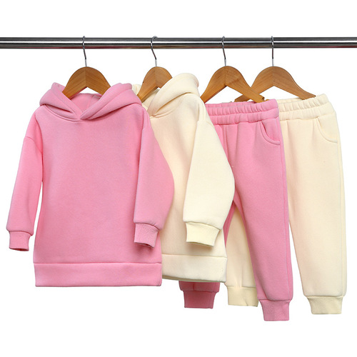 Thickened autumn and winter clothing European and American children's clothing for boys and girls sports suits casual pullover hooded sweatshirt and trousers two-piece set