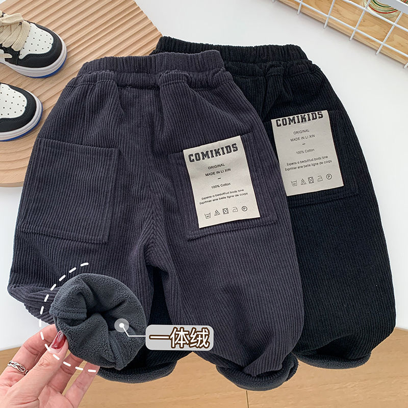 男童加绒裤子2025新款洋气小童秋冬休闲裤儿童弹力一体绒灯芯绒裤