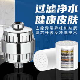 欧美热销10-20层15级家用净水器淋浴花洒过滤器套装洗澡过滤除氯