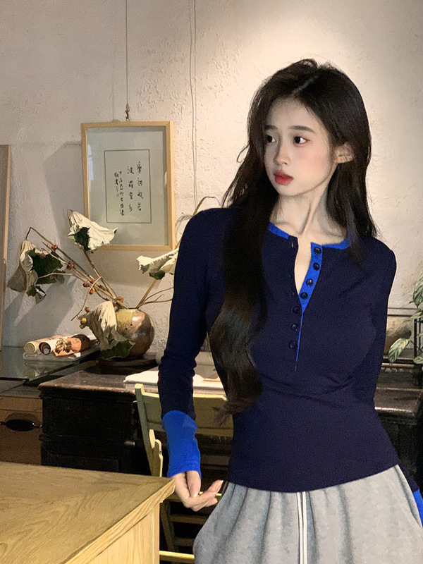 实拍1*1螺纹210G长袖t恤女装春秋薄款假两件修身打底衫圆领上衣|undefined