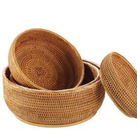 越南藤编水果盘收纳筐桌面茶几杂物小圆零食干果收纳厂家直销批发